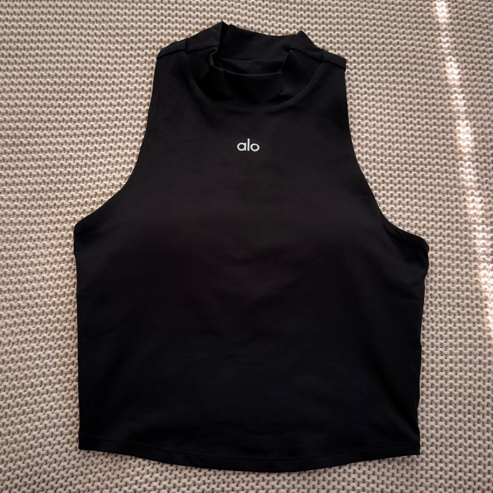 ALO Yoga Alosoft Top All That Bra Tank Black High-Neck Sleeveless Crop Tank